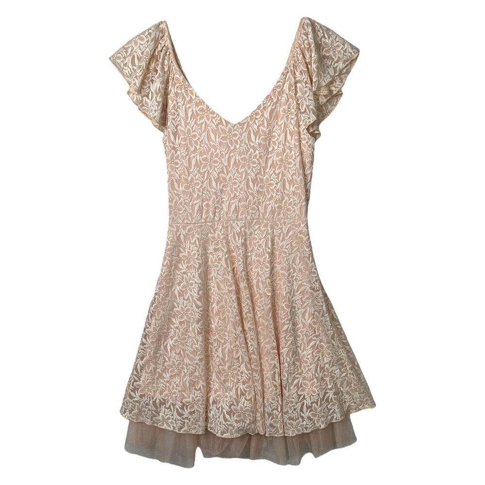 Disney Cinderella V-Neck Floral Lace Pink Ruffle Dress Light Pink Medium Juniors
